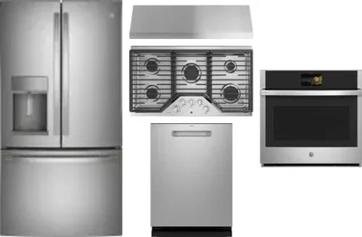 5 Piece Package Includes Refrigerator, Cooktop, Wall Oven, Hood And Dishwasher